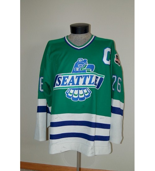 Custom WHL Seattle Thunderbirds 1991 92 Craig Chapman Road Hockey Jersey Green